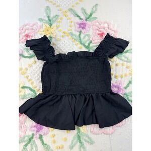 SHEIN Black Smocked Off Shoulder Ruffle Peplum Top Women's Size L‎